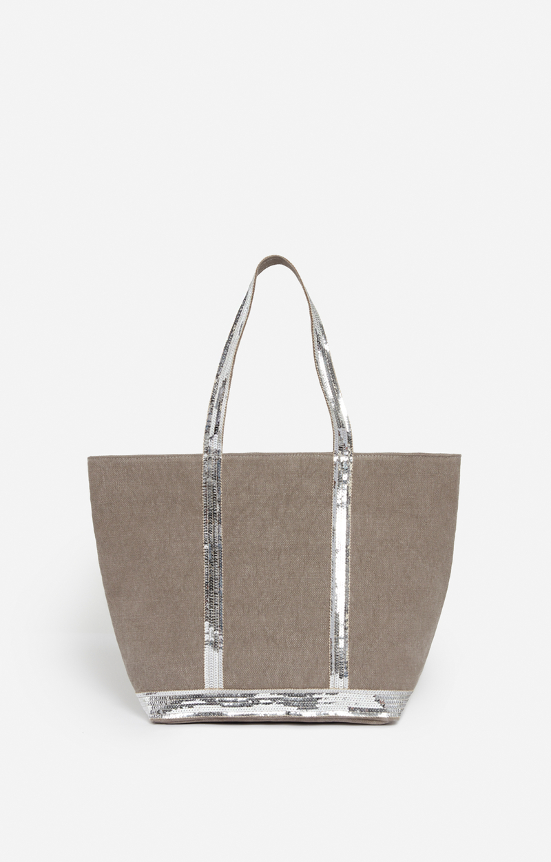 Linen M Zipped Cabas Tote Shoulder carry, zip closure Limestone 