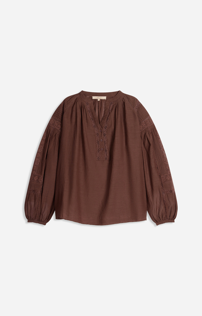 Halisson Blouse Embroidered cotton, butterfly sleeves, lace